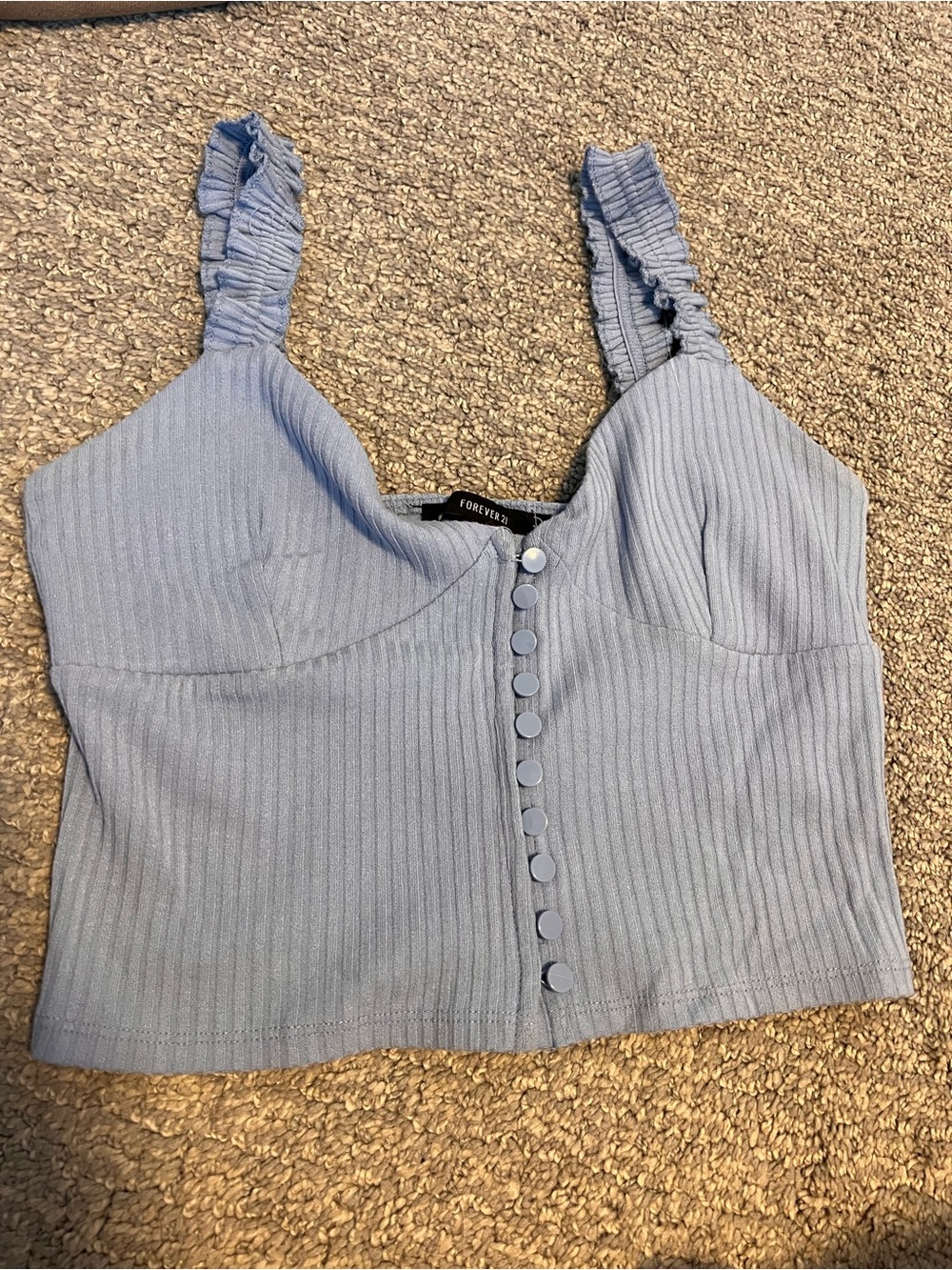 Forever 21 Dusty Blue Ribbed Button-Front Crop Top